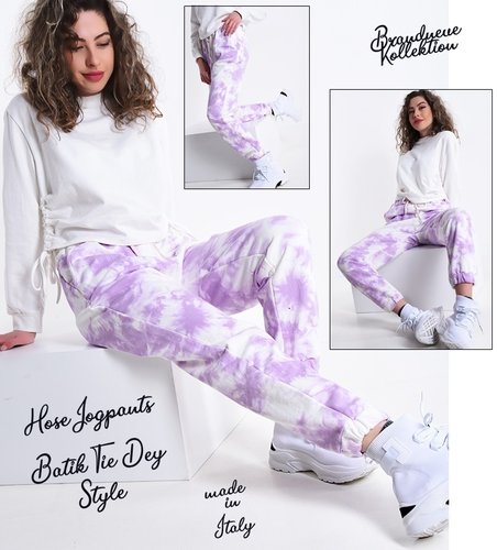 NEU 38 M Hose im Batik Tie Dey Style Jogpants Jogger Ombre Jogging Lila Violett - Weiß Italy