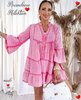 Tunika Baumwolle Tunika-Kleid Leinen-Windel-Optik Batik Pink Italy