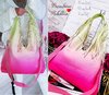 Handtasche Shopper Schultertasche Farbverlauf Ombre Batik Fransen Pink Gelb Grün