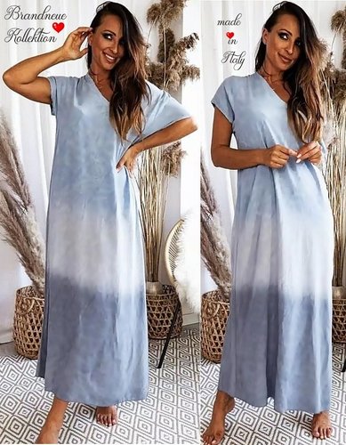Maxikleid Batik Kleid lang Viskose veschiedene Blau Tönen Italy