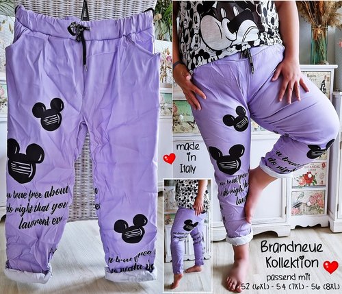 Plus size Hose Jogpants Mickey Prints Übergröße Violett Italy