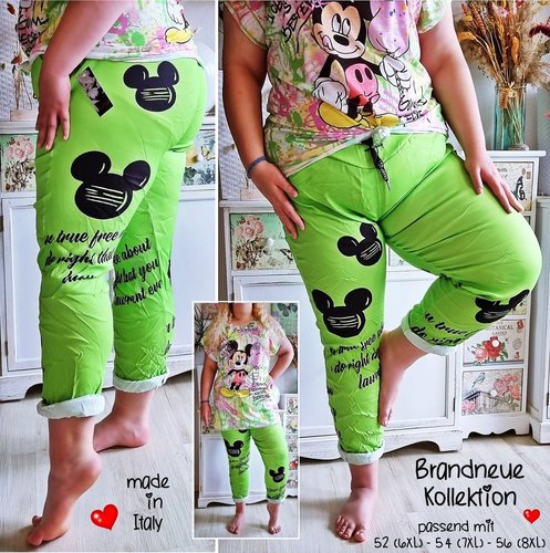 Plus size Hose Jogpants Mickey Prints Übergröße Grün Italy