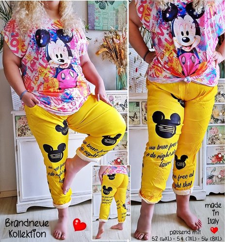 Plus size Hose Jogpants Mickey Prints Übergröße Gelb Italy